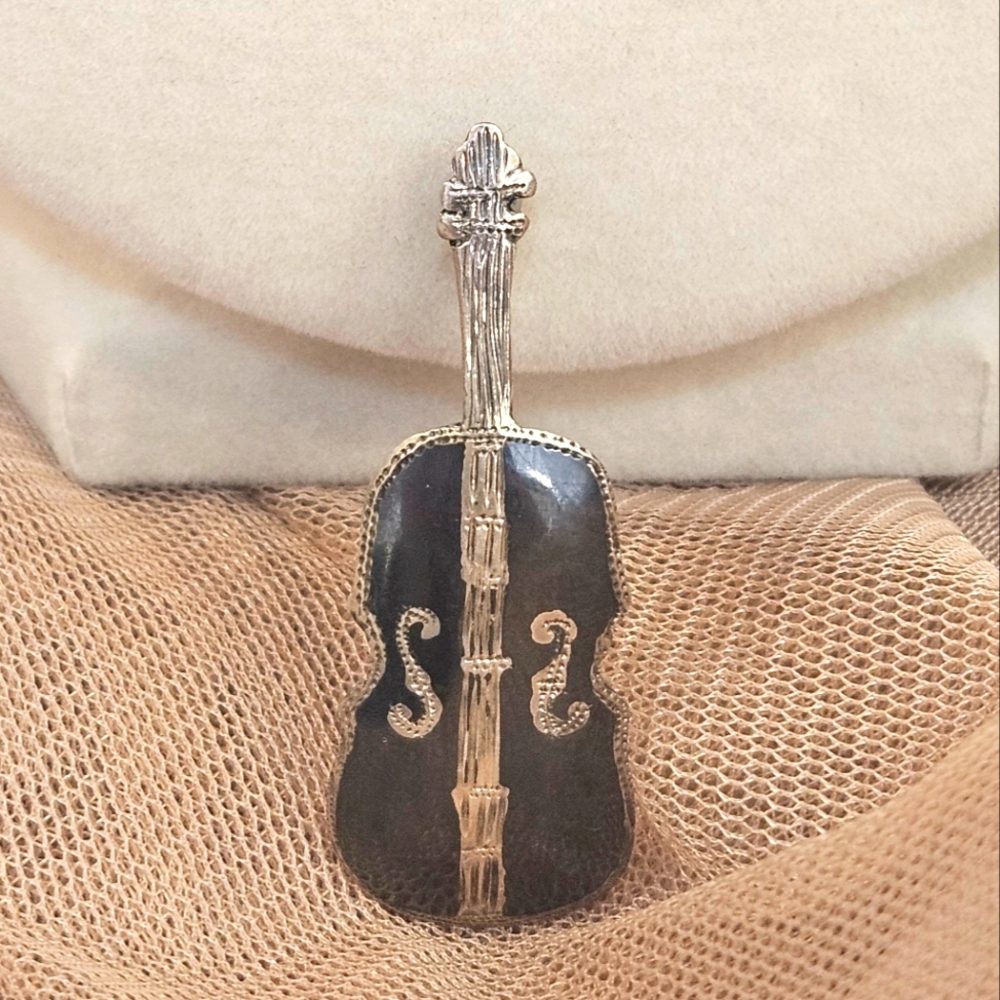 Sterling Silver Enamel Cello Brooch Made In Siam